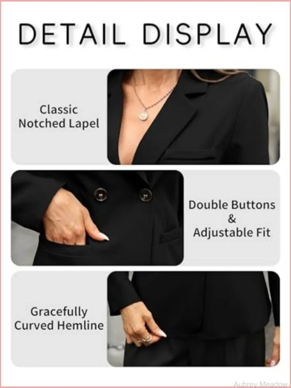Double-Breasted Blazer Long Sleeve Slim Fit Office Jacket with Pockets